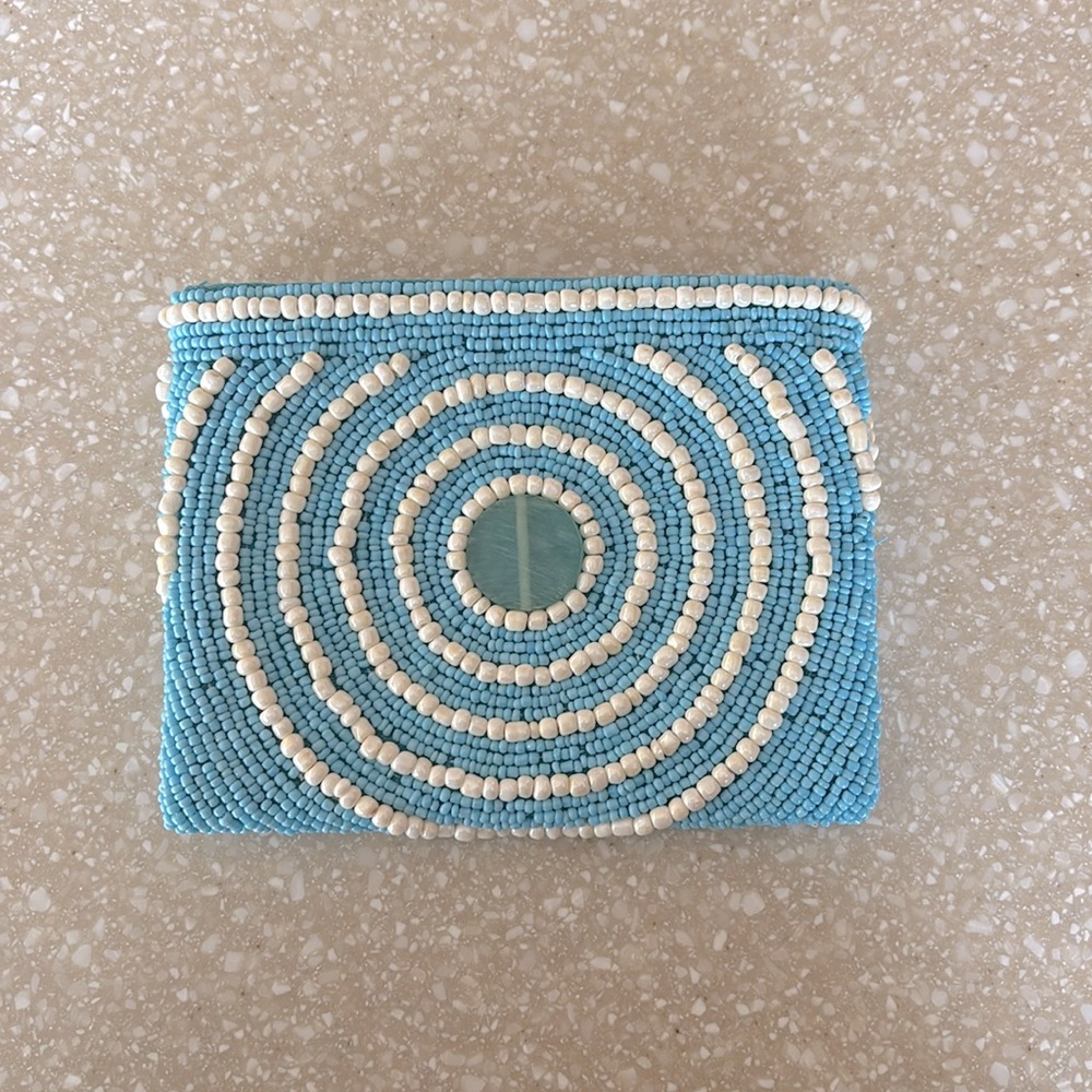 Light Blue Beaded Pouch